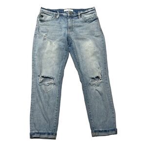 Kancan Womens Denim Pants Distressed Folded Hem Light Blue Wash Size 9/28